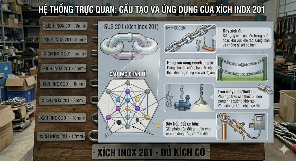 Ứng dụng thực tế của xích inox đủ kích cỡ