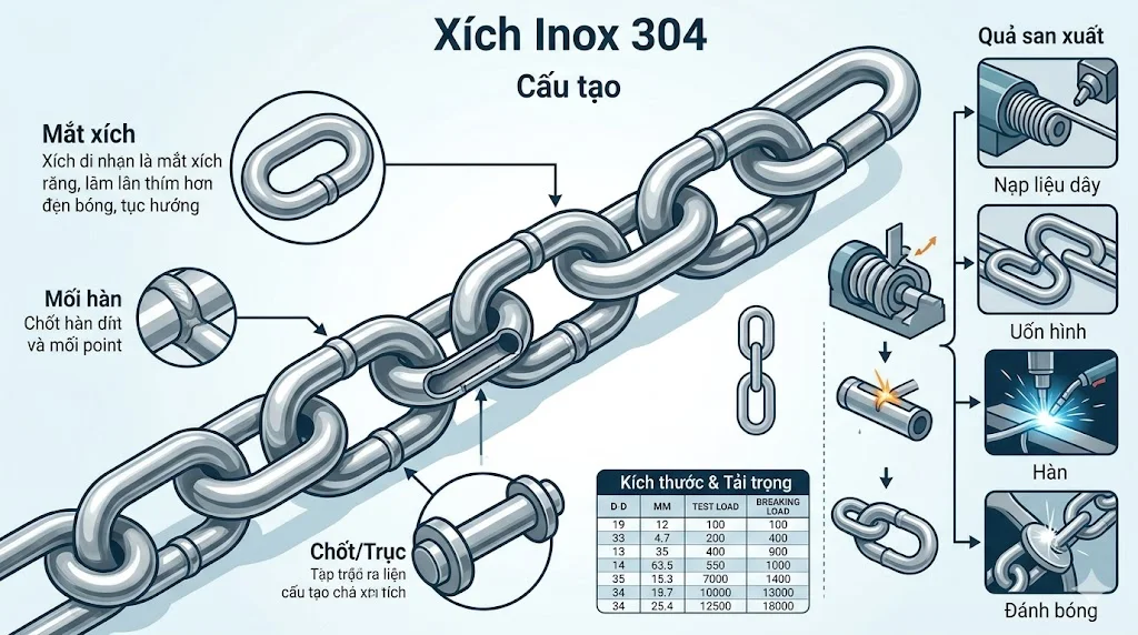Phân loại xích 304 phổ biến
