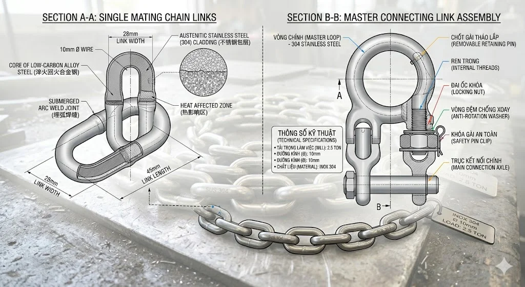 Đặc điểm nổi bật của xích inox 304 Φ 10