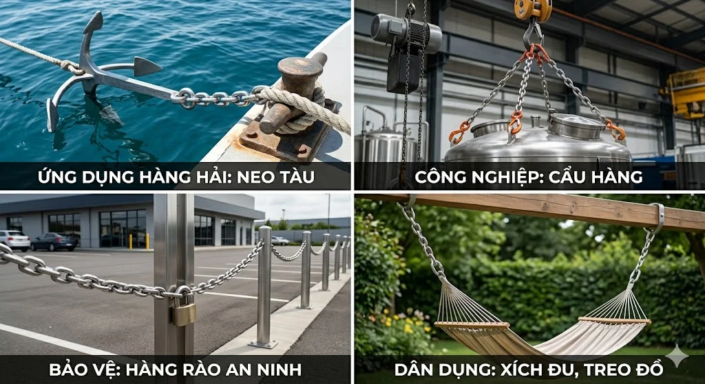 Ứng dụng thực tế của xích inox 304 Φ 10