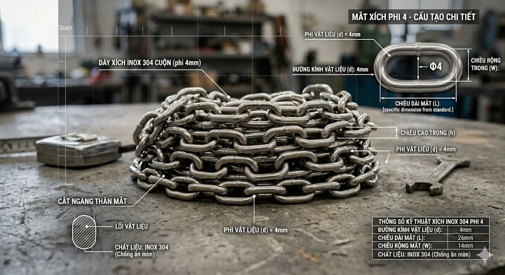 Đặc điểm nổi bật của xích inox 304 Φ 4