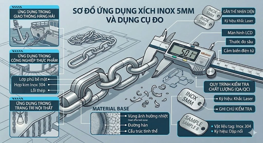 Ứng dụng của xích inox 5 mm