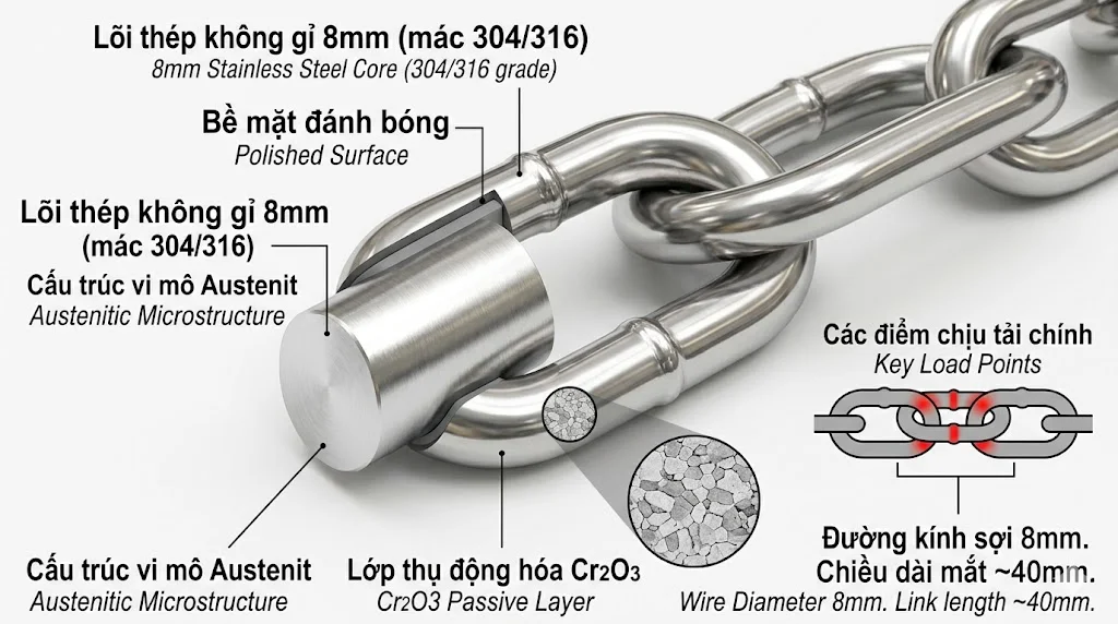 Cách chọn xích inox 8 mm đúng kỹ thuật
