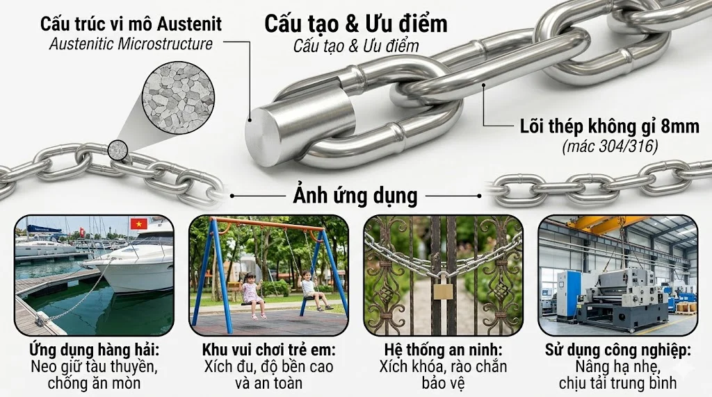 Ứng dụng của xích inox 8 mm