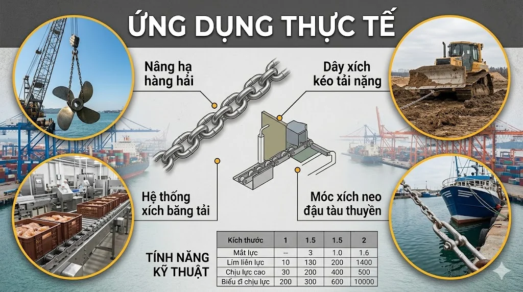 Ứng dụng thực tế của xích chịu lực