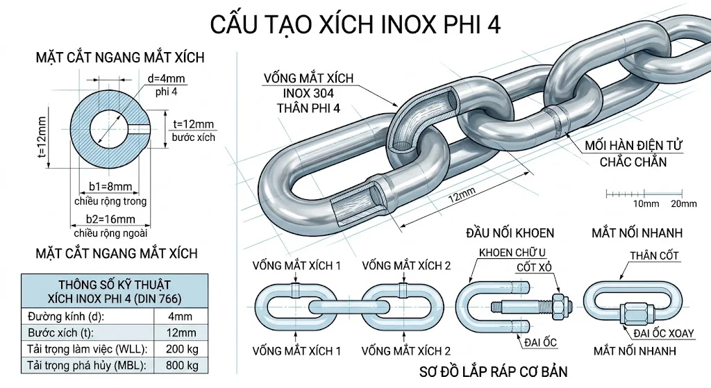 Cách chọn xích inox Φ 4 đúng kỹ thuật