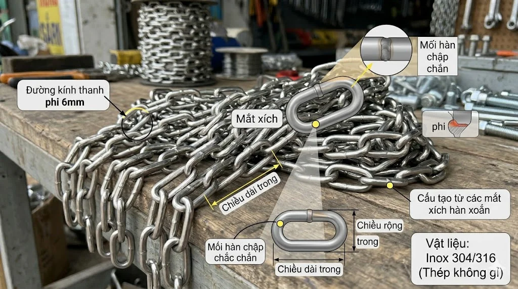 Cách chọn xích inox Φ 6 đúng kỹ thuật