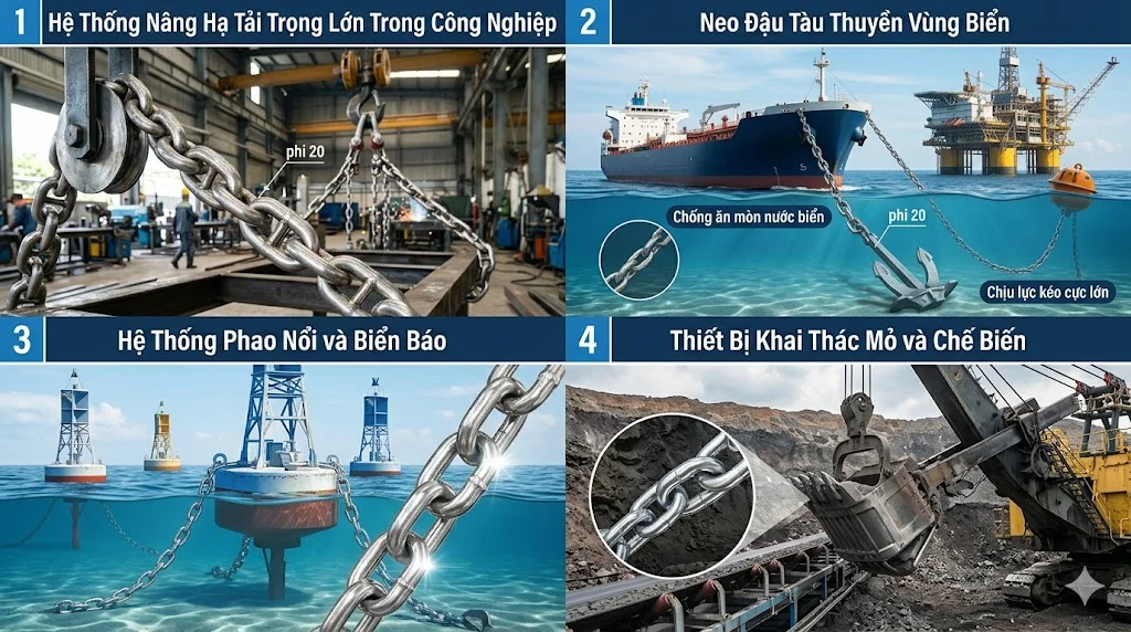 Ứng dụng thực tế của xích inox phi Φ 20