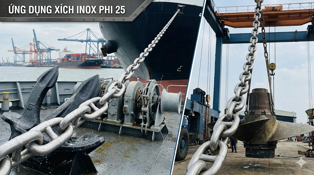 Ứng dụng thực tế của xích inox Φ lớn 25