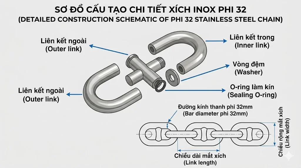 Đặc điểm nổi bật của xích inox Φ lớn 32
