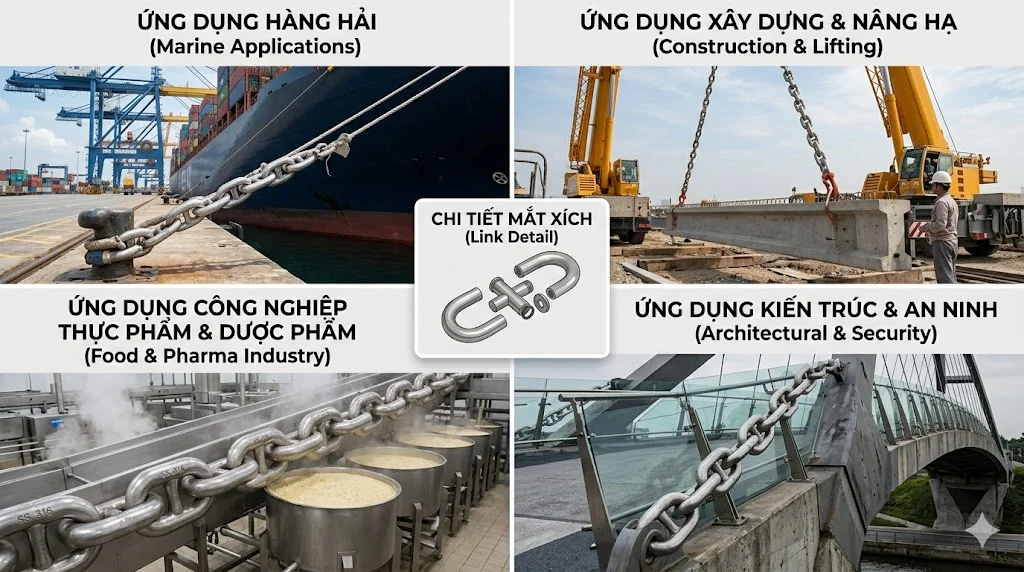 Ứng dụng thực tế của xích inox Φ lớn 32