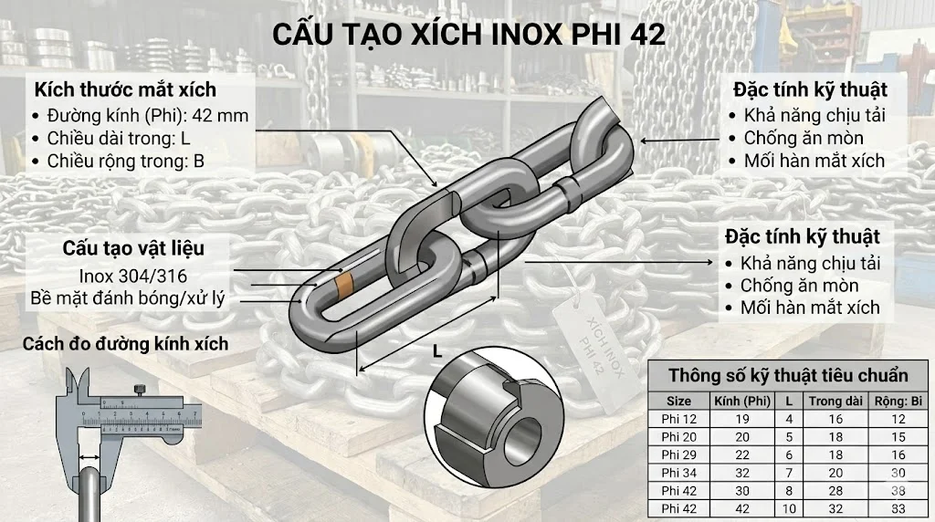 Đặc điểm nổi bật của xích inox Φ lớn 42