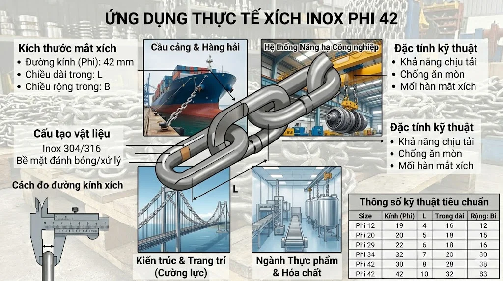 Ứng dụng thực tế của xích inox Φ lớn 42