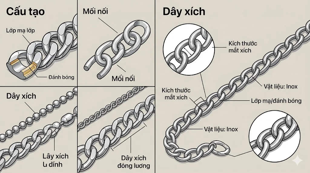 Phân loại xích inox trang trí phổ biến