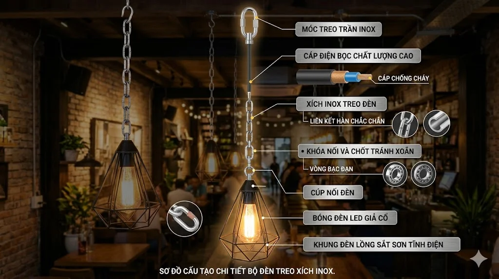 Phân loại xích treo đèn phổ biến