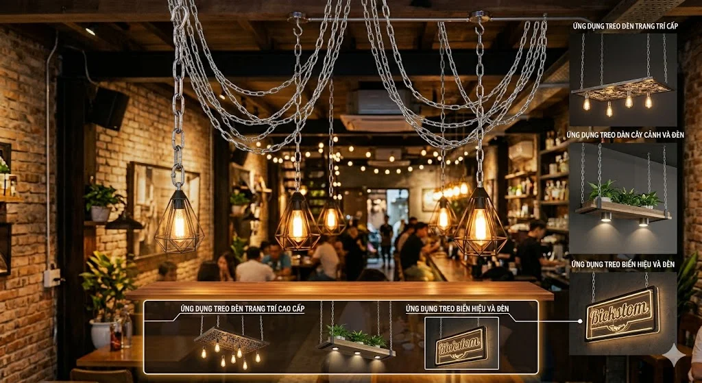 Ứng dụng của xích inox treo đèn