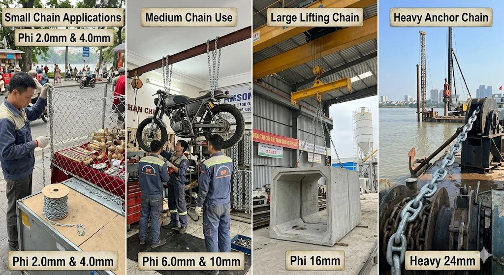 Cách chọn xích mạ Φ 2.0 đến phi 24 đúng kỹ thuật