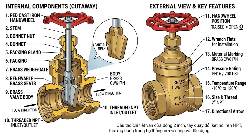 Cấu tạo và nguyên lý hoạt động của brass gate valve