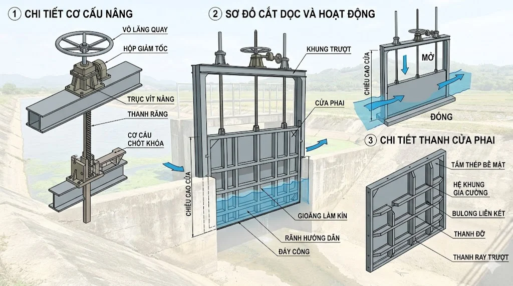Cấu tạo cửa phai chắn nước