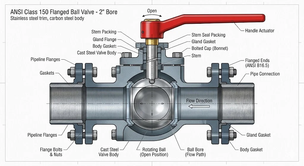 Khái niệm flanged ball valve trong thực tế