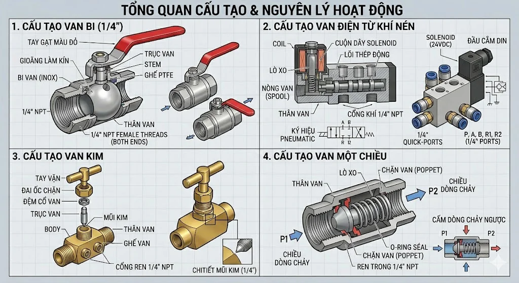 Cấu tạo van 1/4