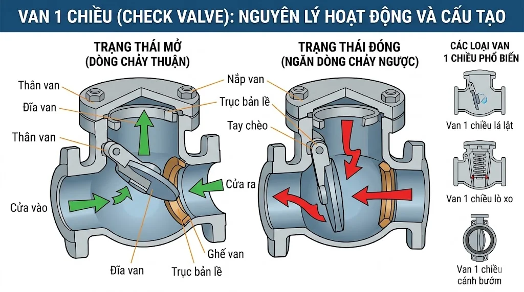 Các loại van một chiều phổ biến hiện nay