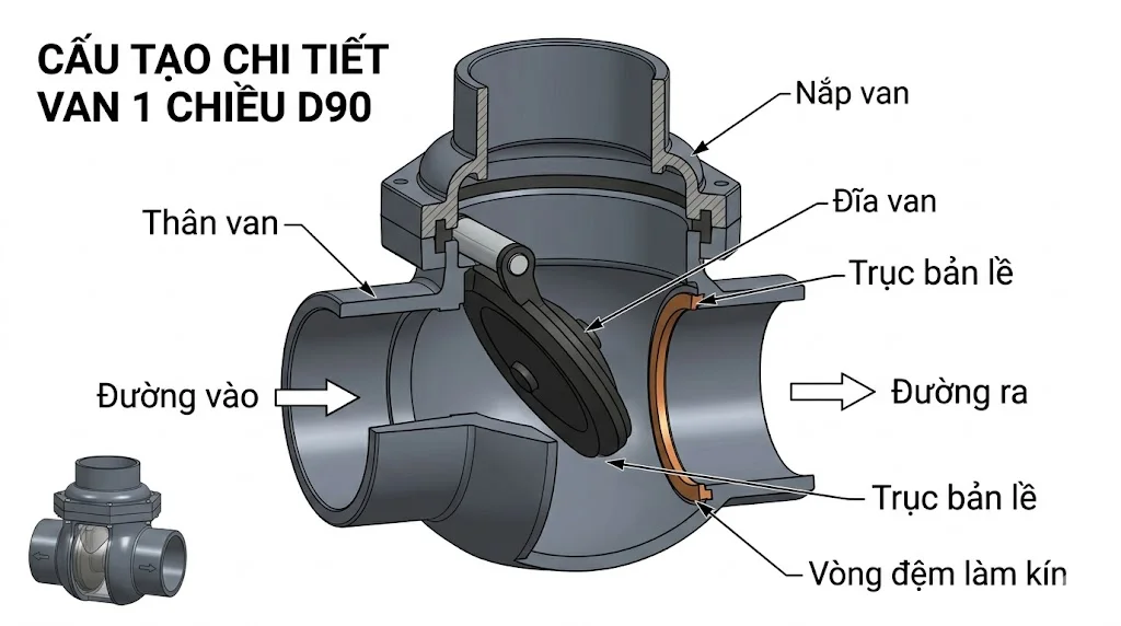 Cấu tạo van 1 chiều D 90