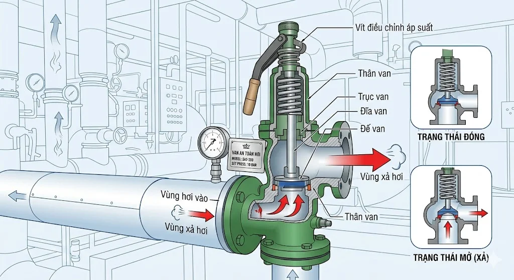 Cấu tạo và nguyên lý hoạt động của van an toàn 
