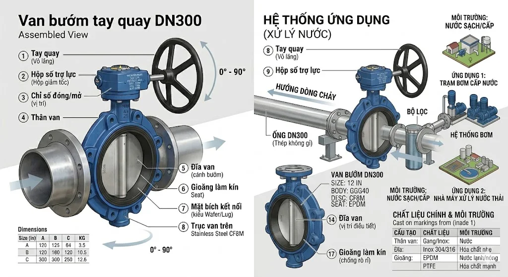 Các loại van bướm DN 300 phổ biến hiện nay