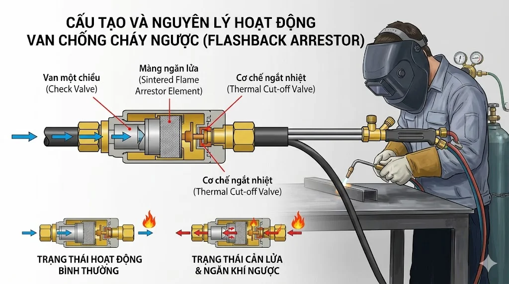 Khái niệm van chống cháy ngược khí trong thực tế