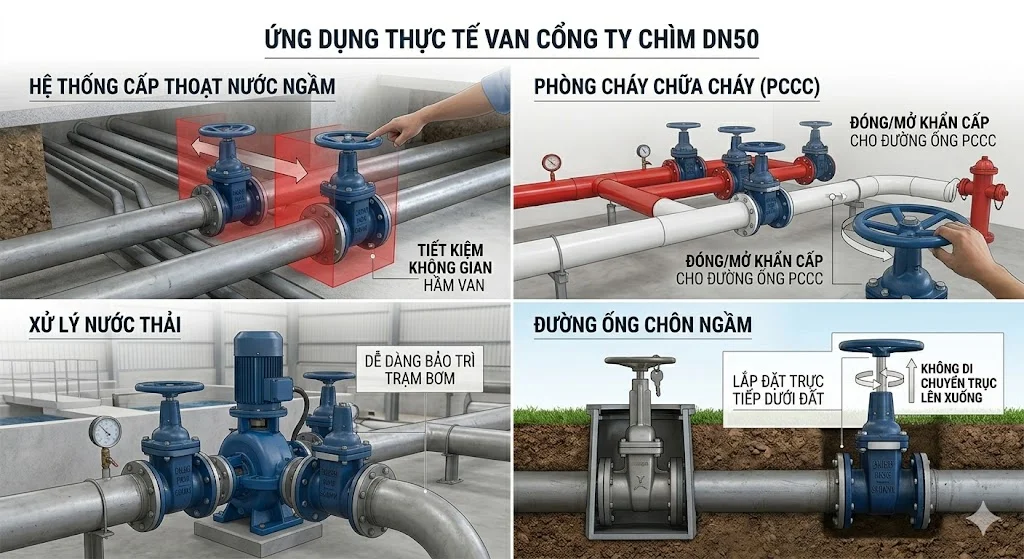 Ứng dụng của van cổng ty chìm DN 50 trong thực tế