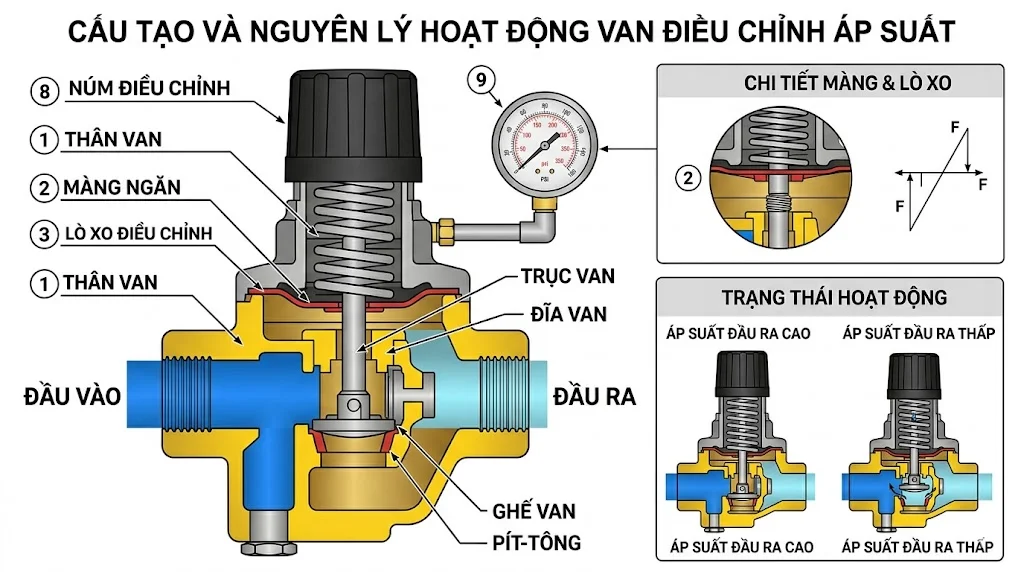 Các loại van điều chỉnh áp suất phổ biến