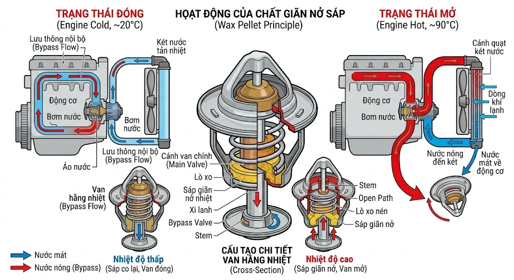 Van hằng nhiệt làm mát và vai trò trong hệ thống động cơ