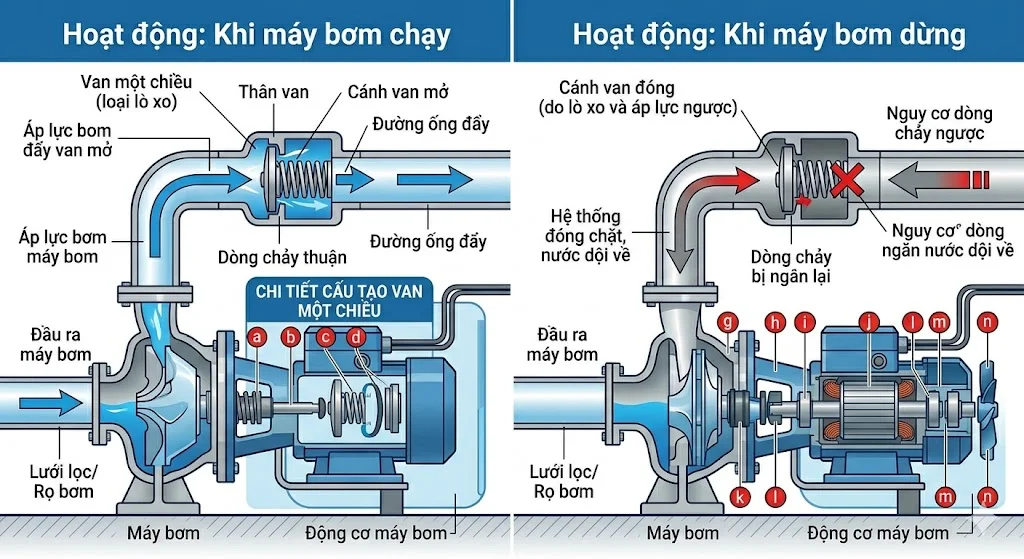 Các loại van một chiều phổ biến cho máy bơm