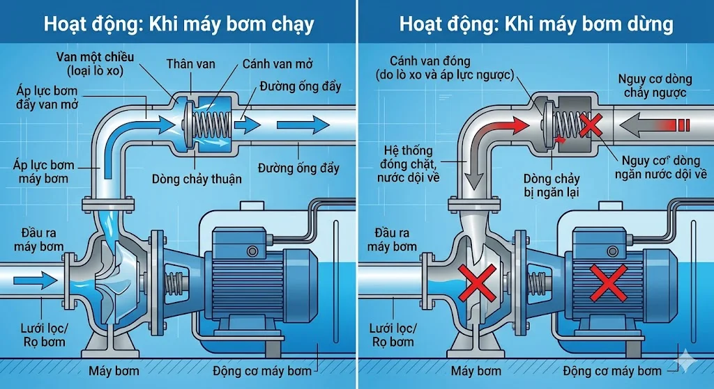 Khái niệm Van 1 chiều máy bơm trong thực tế