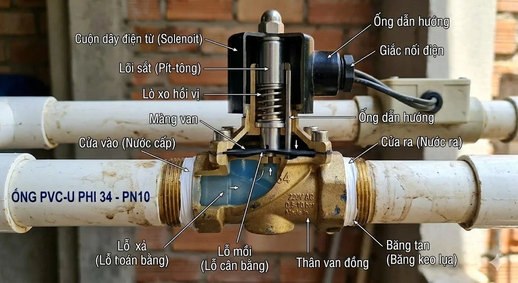 Cấu tạo van nước điện từ Φ 34