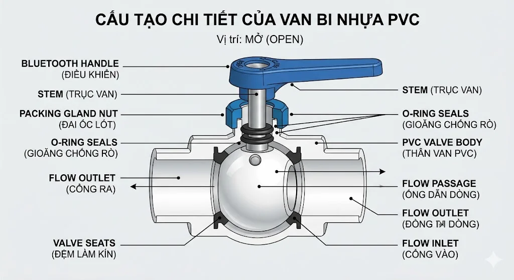 White plastic ball valve blue handle và ứng dụng thực tế